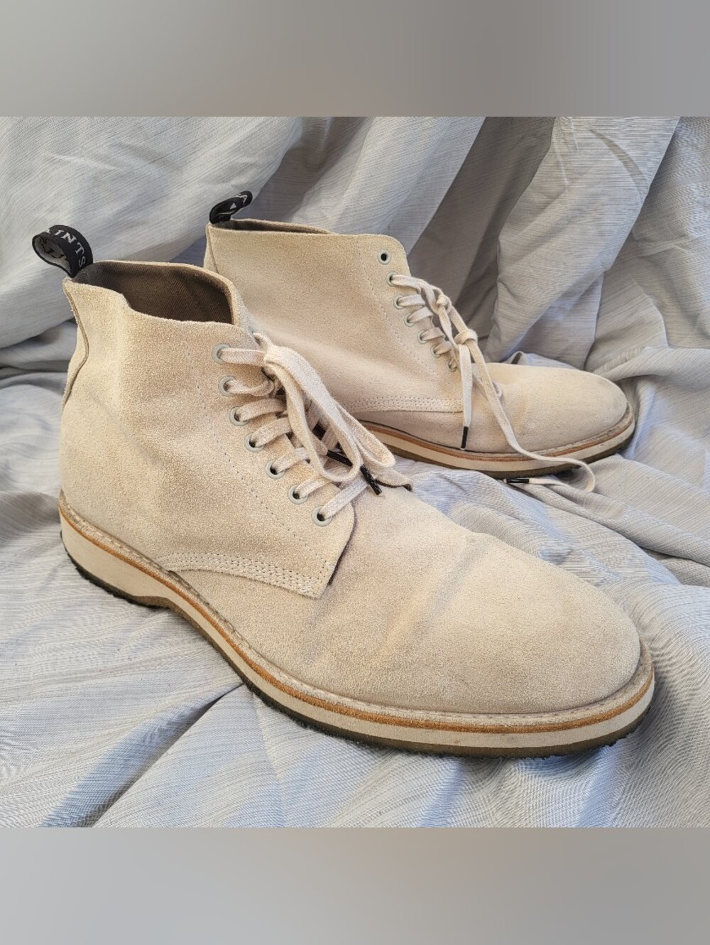 Allsaints Mathis Men's Size 45 Suede Lace-Up Desert Boots in Light Beige